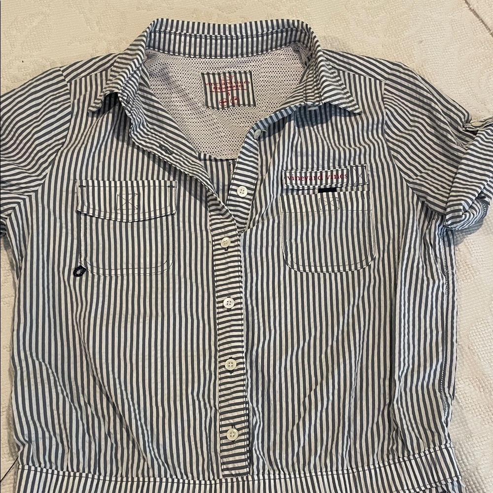 Vineyard Vines Blue and White Performance Striped Shorts Romper